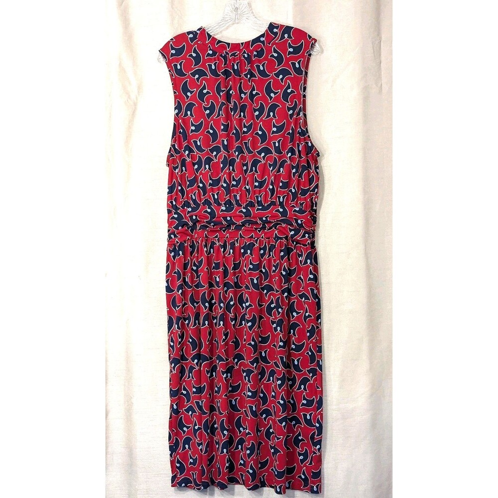 LEOTA Dress Size XXL Blouson Red White Blue Sleeveless Stretch Knit Midi Career